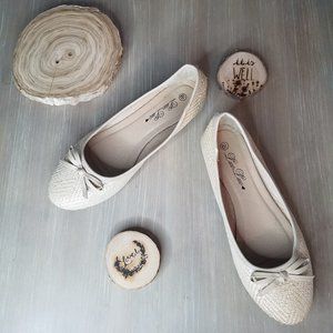 Luo Luo Ballet Flats Tan Twill Weave Shoes Sz 6.5